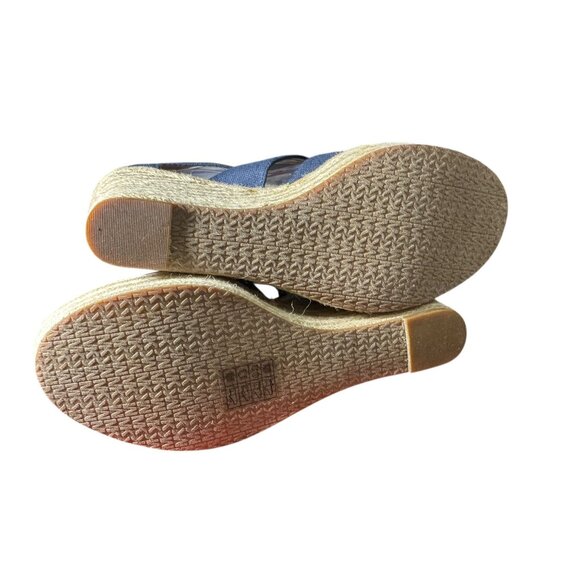 Michael Kors Navy Blue Canvas & Jute Wedge Sandals With Gold Zipper‎ Size 9.5 - Picture 8 of 11